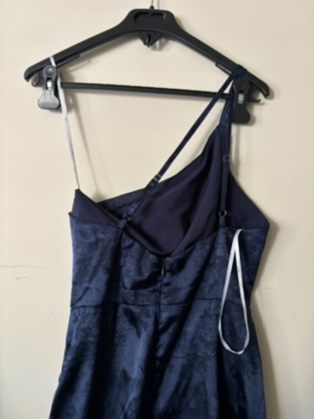 Lulus Desirable Dream Navy Blue Satin Jacquard Halter Neck Midi Dress - Size XS - Picture 9 of 10